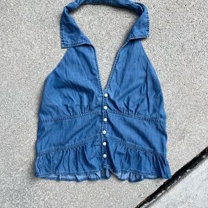 Hollister Blue Halter Ruffled Y2K Soft Top